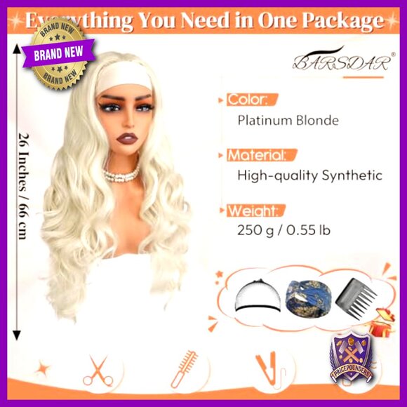 Human Hair Clip-In Bangs with Body Wave Headband Wig, Reusable main image 6